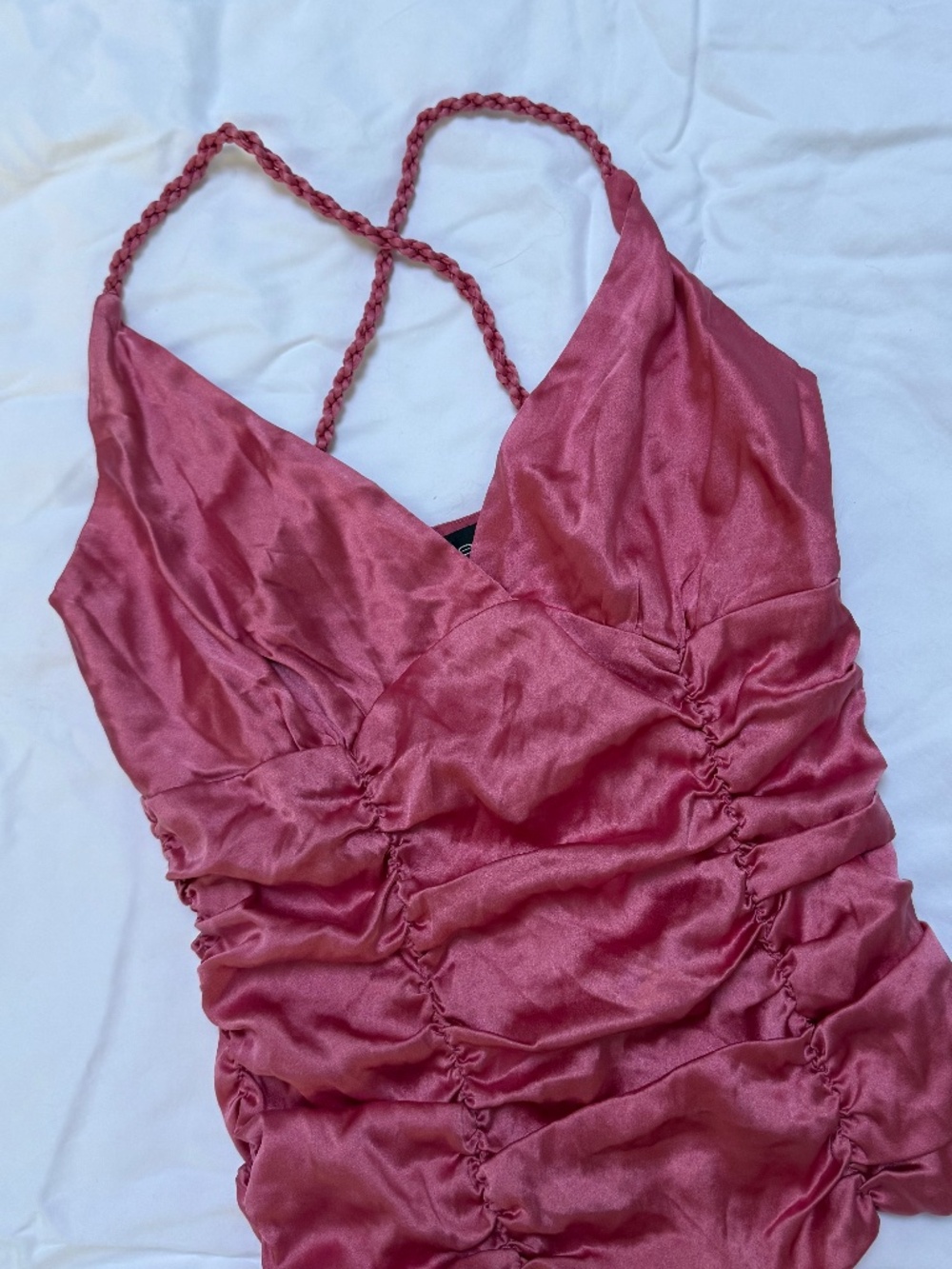 y2k bebe satin ruched braided sleeveless blouse